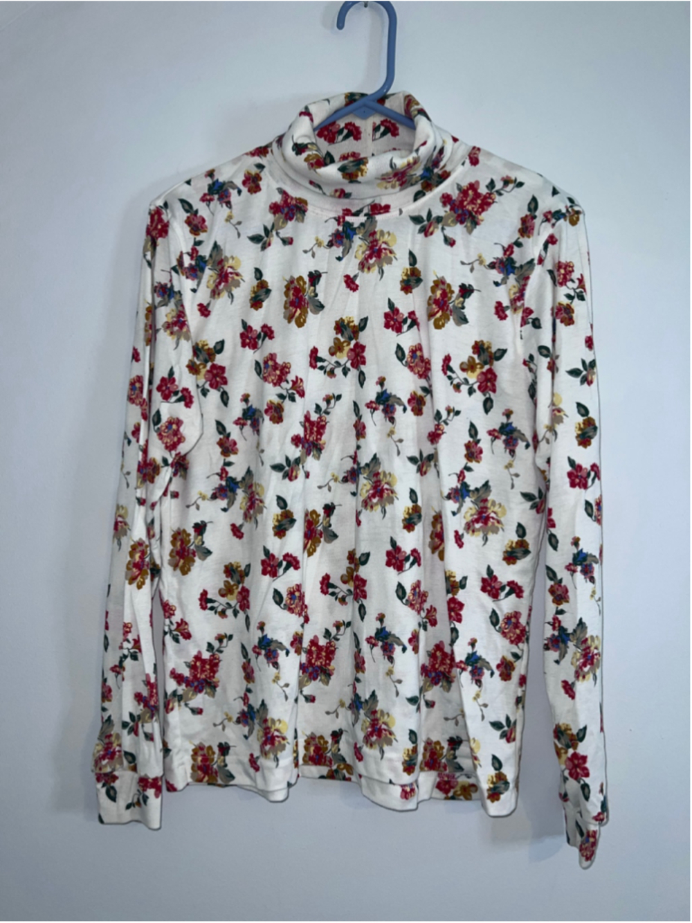 VTG Spring Harbor Floral Turtleneck Top L, White/Red